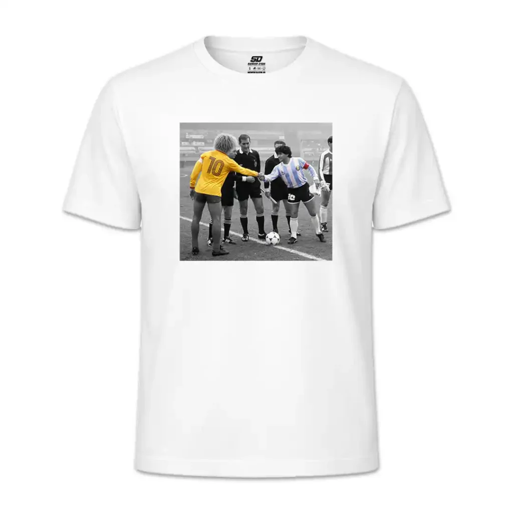 Camiseta con la imagen de Diego Maradona y el Pibe Valderrama